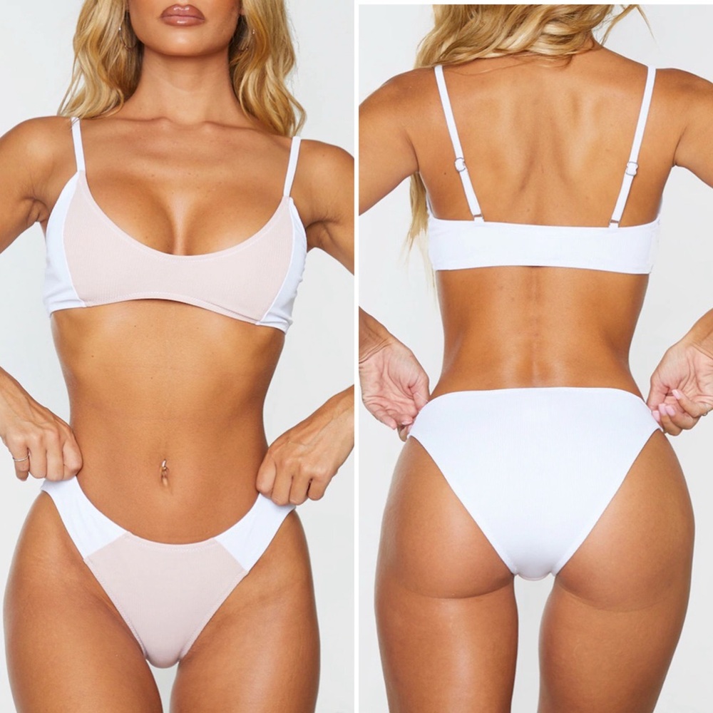 PrettyLittleThing Ribbed Two Tone Bikini NWT SIZE 4 - Picture 3 of 11